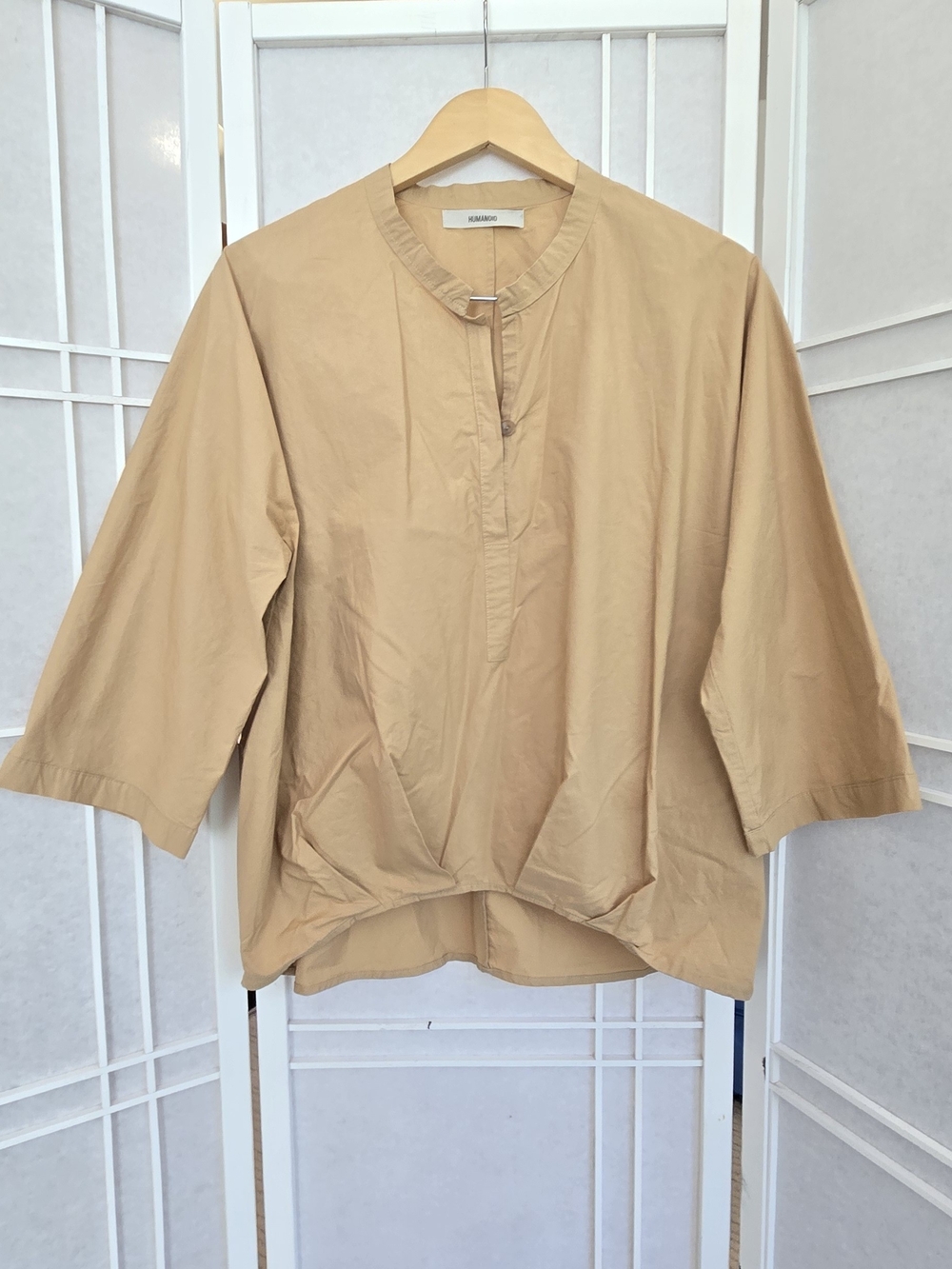 Women's Relaxed Button-Front Top in Tan